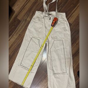 Hazel blues POL large beige studded knee patch cargo Raw hem suspender jumpsuit